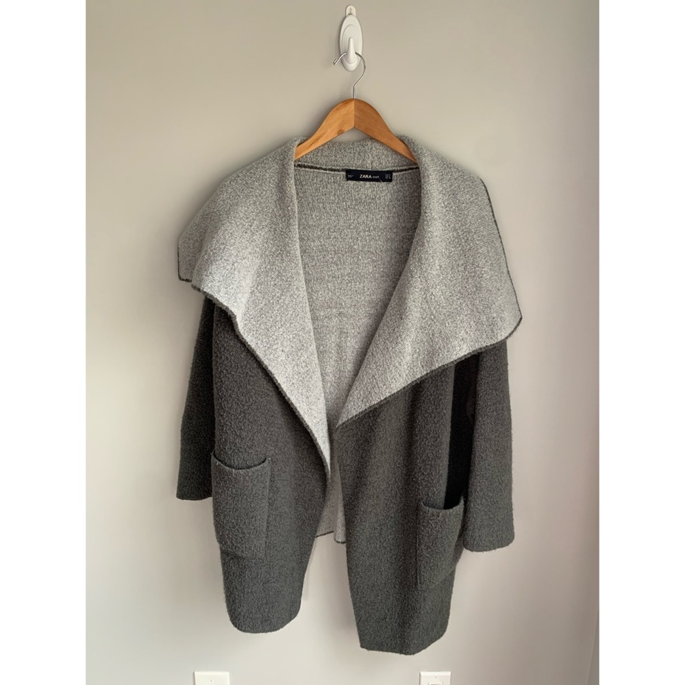 Zara Grey Chunky Oversized Coatigan Cardigan wool mix